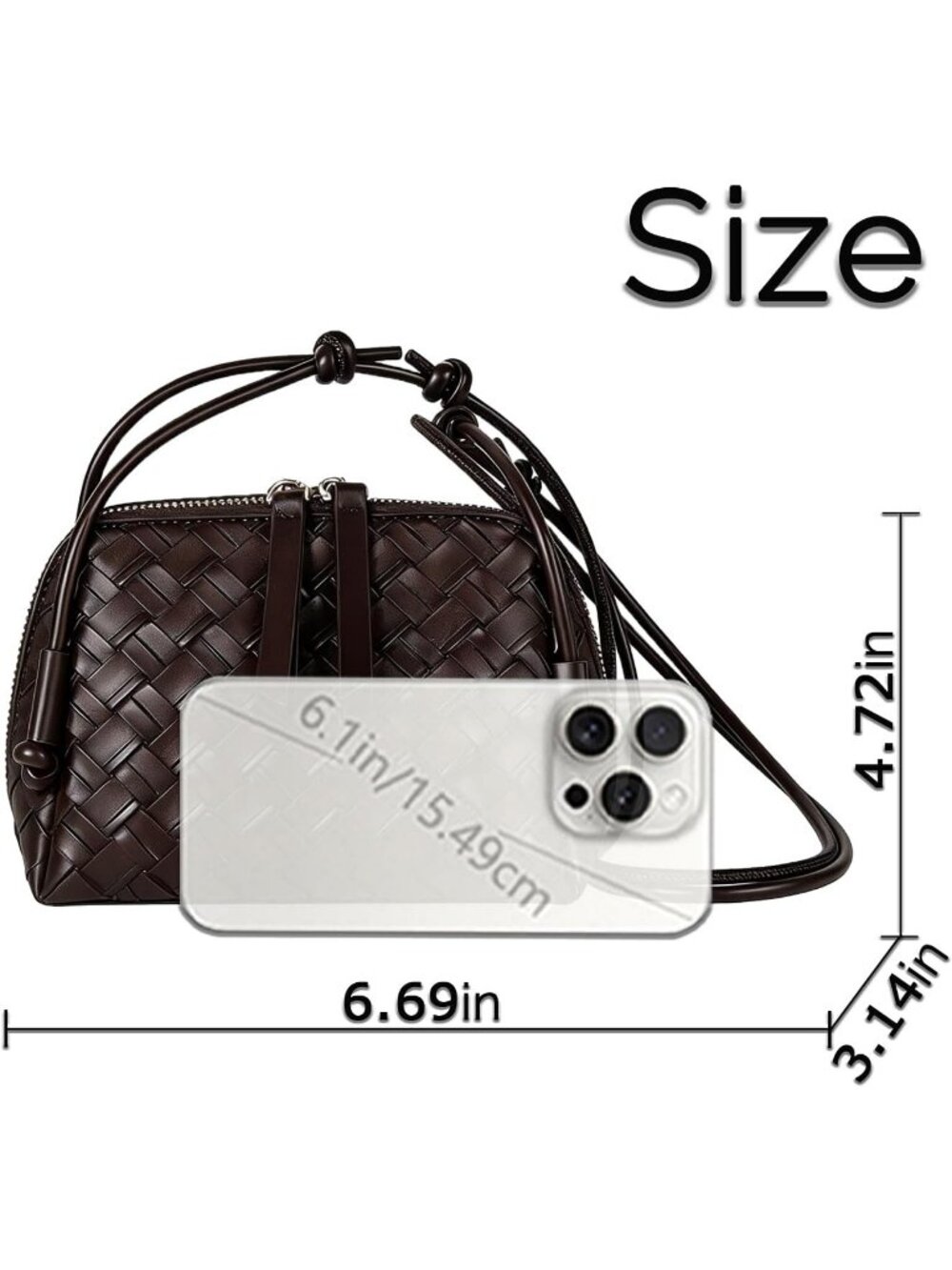 Women's Coffee Woven PU Leather Mini Satchel Adjustable Strap Crossbody Bags - Picture 6 of 6